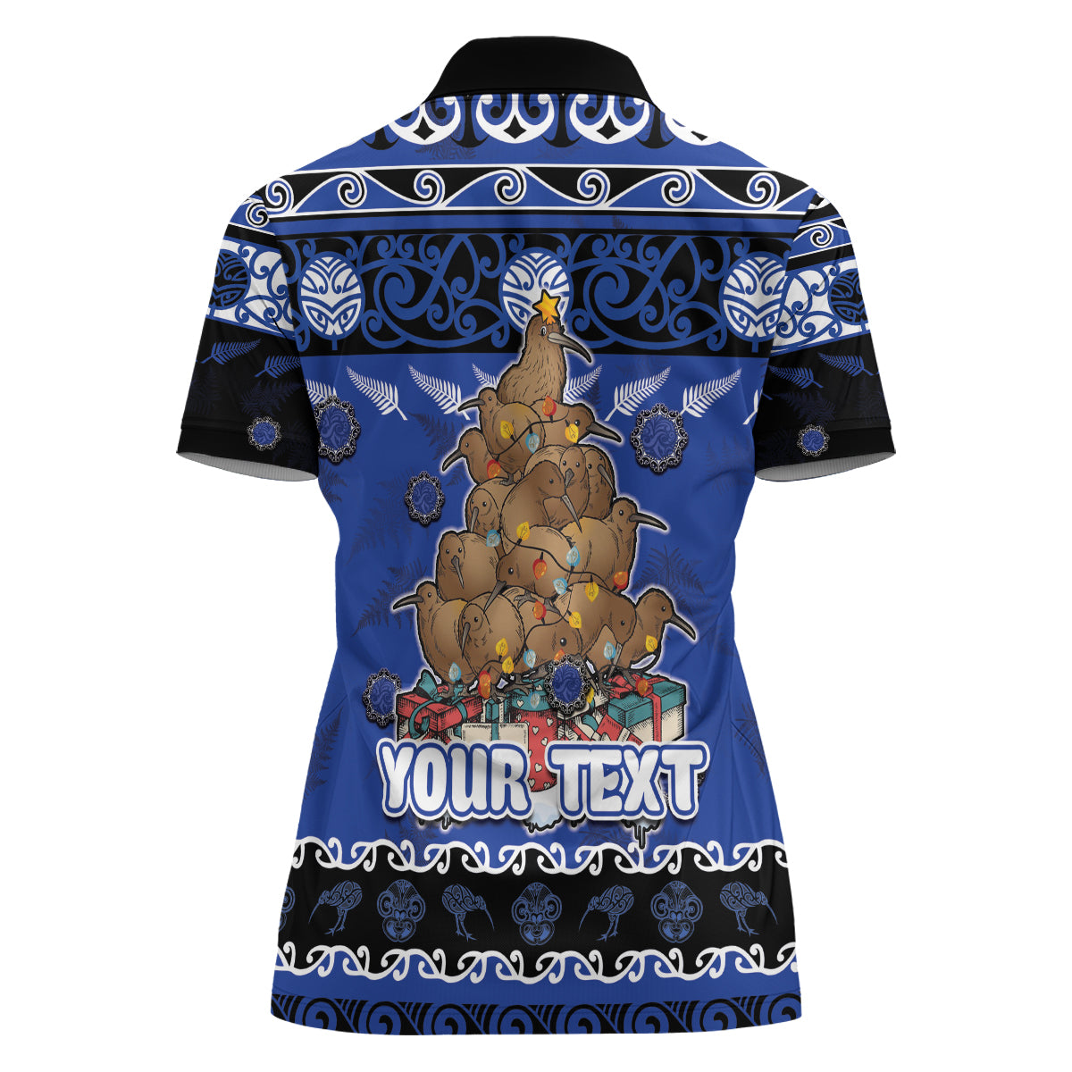 Personalised New Zealand July Christmas Women Polo Shirt Maori Kiwi Xmas Tree - Blue LT05 - Polynesian Pride