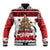 Personalised New Zealand July Christmas Baseball Jacket Maori Kiwi Xmas Tree - White