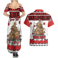 Personalised New Zealand July Christmas Couples Matching Summer Maxi Dress and Hawaiian Shirt Maori Kiwi Xmas Tree - White LT05 - Polynesian Pride