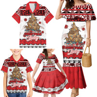 Personalised New Zealand July Christmas Family Matching Mermaid Dress and Hawaiian Shirt Maori Kiwi Xmas Tree - White LT05 - Polynesian Pride