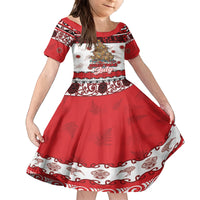 Personalised New Zealand July Christmas Family Matching Off The Shoulder Long Sleeve Dress and Hawaiian Shirt Maori Kiwi Xmas Tree - White LT05 Daughter's Dress White - Polynesian Pride