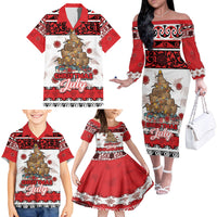 Personalised New Zealand July Christmas Family Matching Off The Shoulder Long Sleeve Dress and Hawaiian Shirt Maori Kiwi Xmas Tree - White LT05 - Polynesian Pride