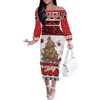 Personalised New Zealand July Christmas Family Matching Off The Shoulder Long Sleeve Dress and Hawaiian Shirt Maori Kiwi Xmas Tree - White LT05 Mom's Dress White - Polynesian Pride