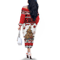 Personalised New Zealand July Christmas Family Matching Off The Shoulder Long Sleeve Dress and Hawaiian Shirt Maori Kiwi Xmas Tree - White LT05 - Polynesian Pride