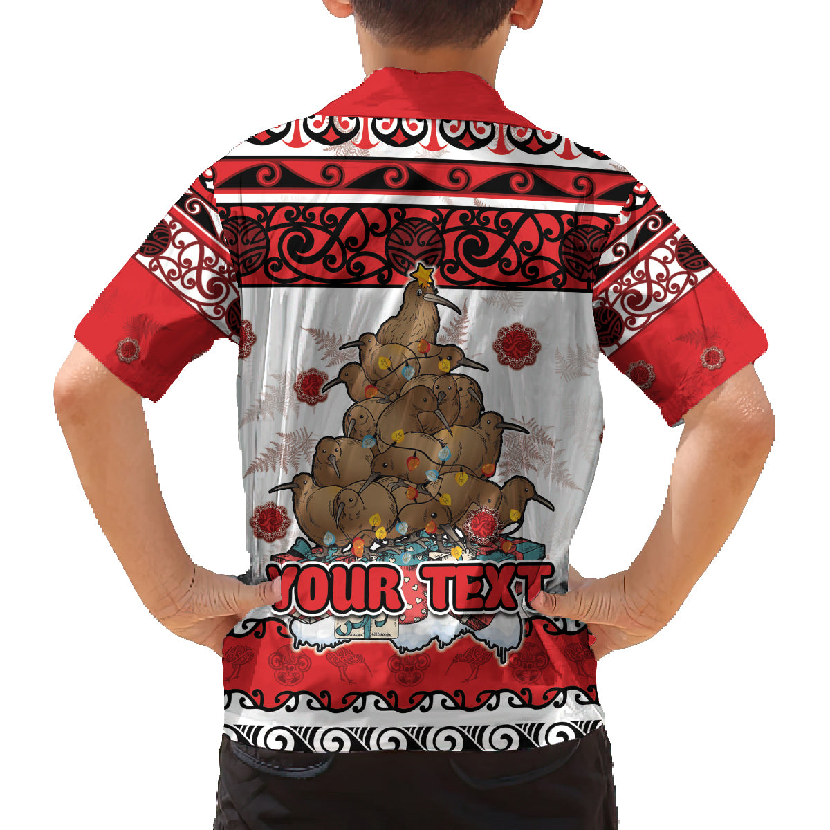 Personalised New Zealand July Christmas Family Matching Off Shoulder Maxi Dress and Hawaiian Shirt Maori Kiwi Xmas Tree - White LT05 - Polynesian Pride