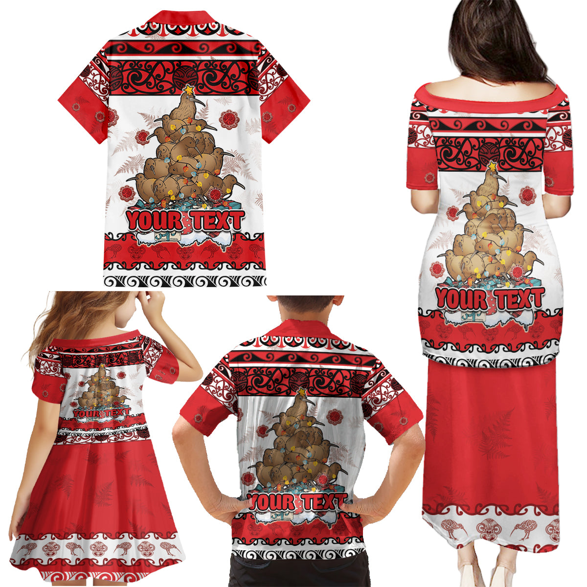 Personalised New Zealand July Christmas Family Matching Puletasi and Hawaiian Shirt Maori Kiwi Xmas Tree - White LT05 - Polynesian Pride
