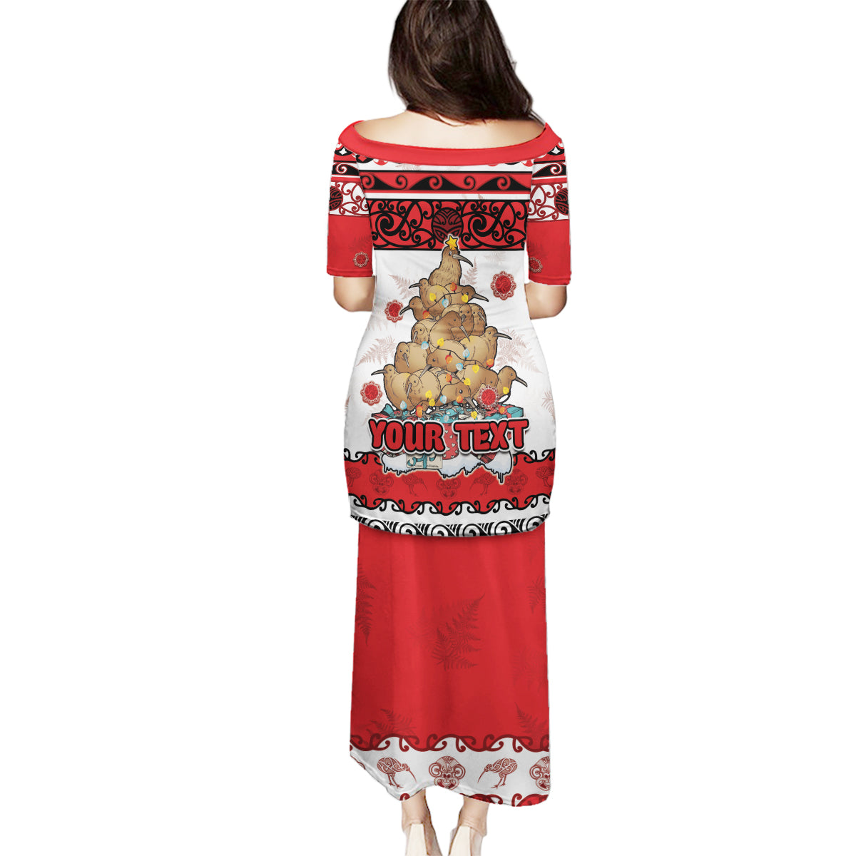 Personalised New Zealand July Christmas Family Matching Puletasi and Hawaiian Shirt Maori Kiwi Xmas Tree - White LT05 - Polynesian Pride