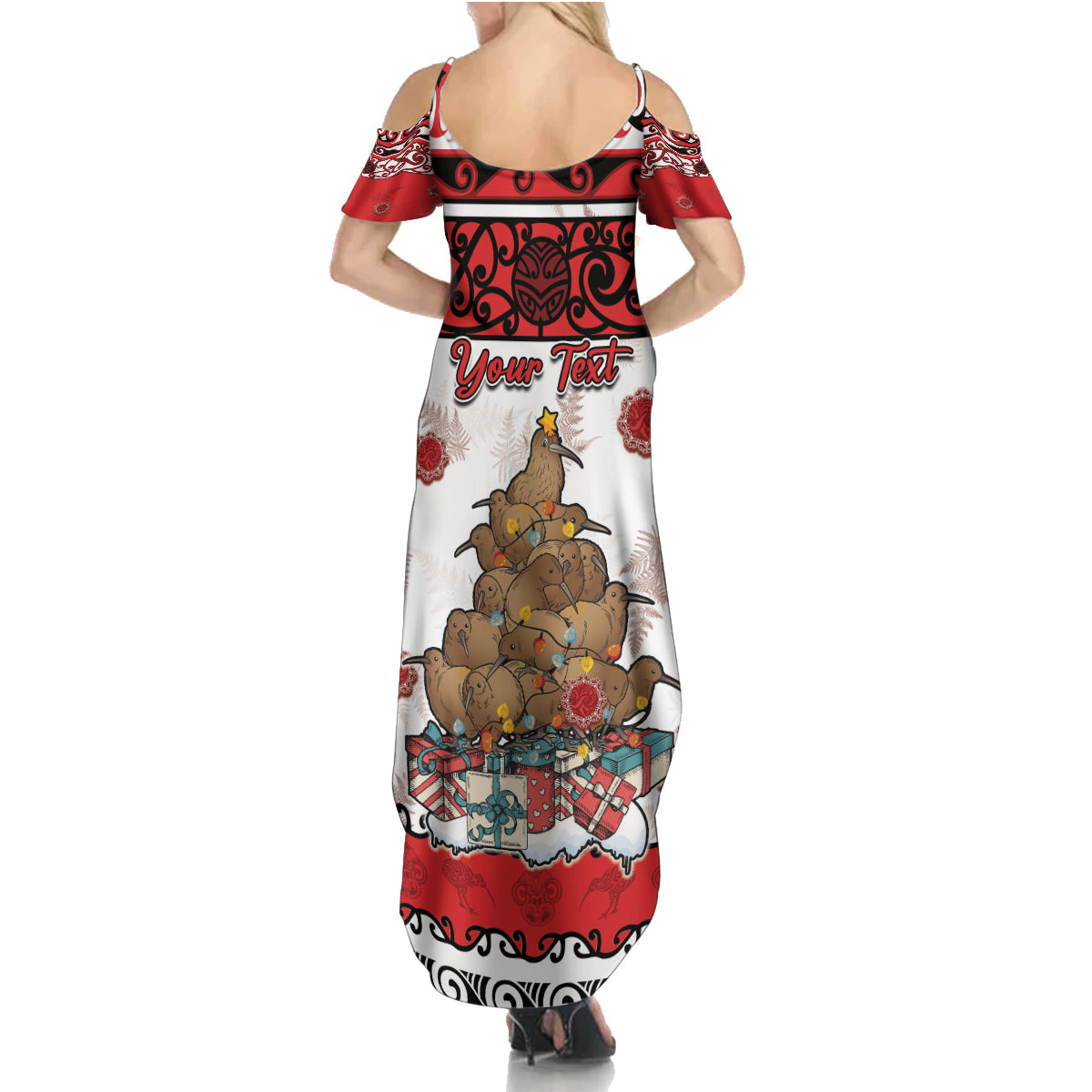 Personalised New Zealand July Christmas Family Matching Summer Maxi Dress and Hawaiian Shirt Maori Kiwi Xmas Tree - White LT05 - Polynesian Pride