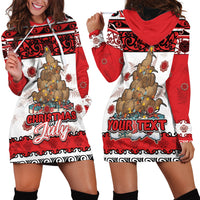 Personalised New Zealand July Christmas Hoodie Dress Maori Kiwi Xmas Tree - White LT05 - Polynesian Pride