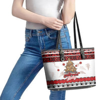 New Zealand July Christmas Leather Tote Bag Maori Kiwi Xmas Tree - White