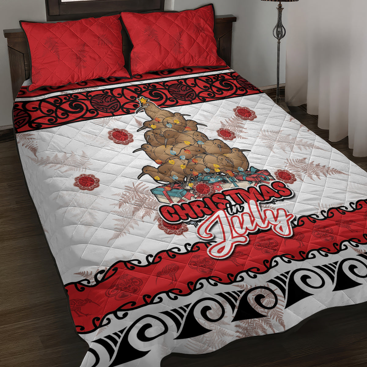 New Zealand July Christmas Quilt Bed Set Maori Kiwi Xmas Tree - White LT05 White - Polynesian Pride