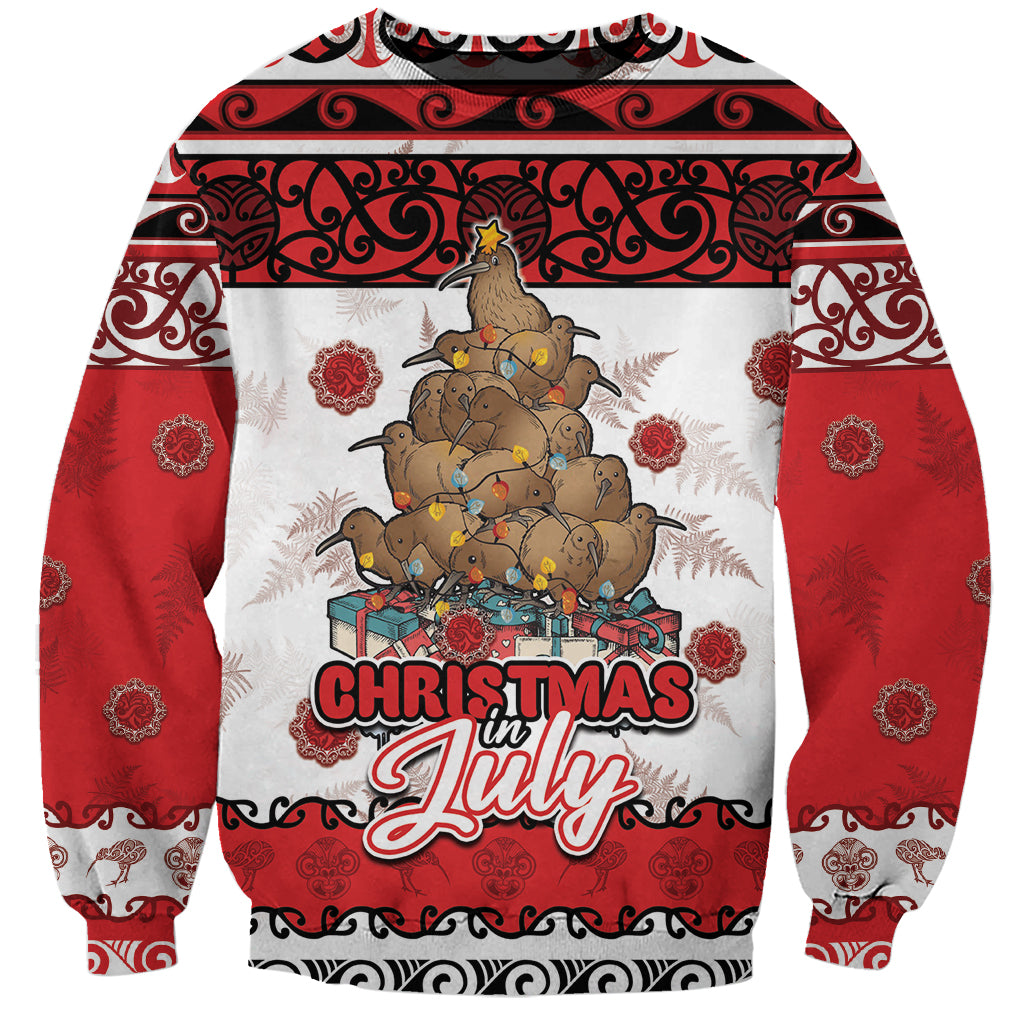 Personalised New Zealand July Christmas Sweatshirt Maori Kiwi Xmas Tree - White