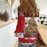 Personalised New Zealand July Christmas Women Casual Shirt Maori Kiwi Xmas Tree - White LT05 - Polynesian Pride