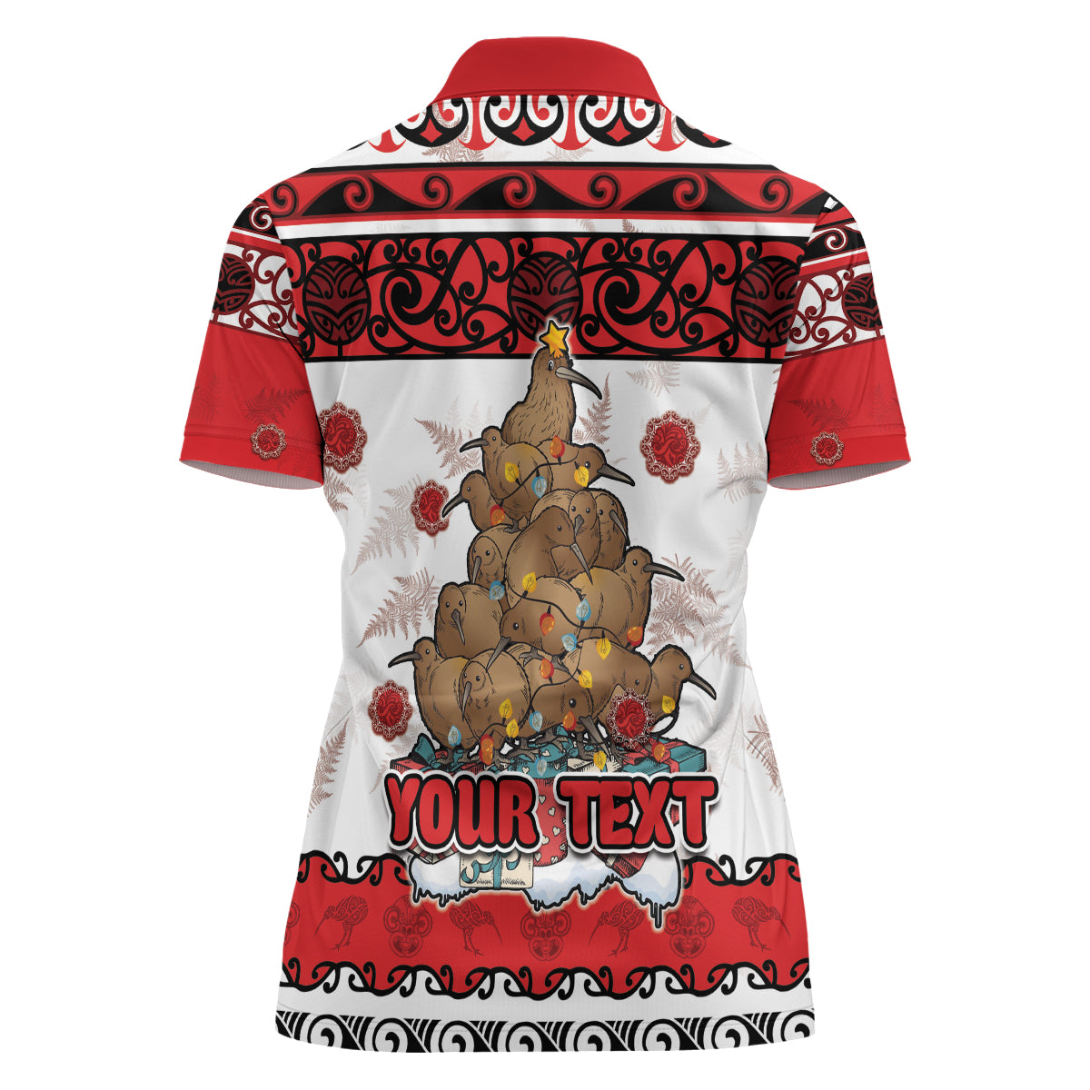 Personalised New Zealand July Christmas Women Polo Shirt Maori Kiwi Xmas Tree - White LT05 - Polynesian Pride