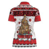 Personalised New Zealand July Christmas Women Polo Shirt Maori Kiwi Xmas Tree - White LT05 - Polynesian Pride