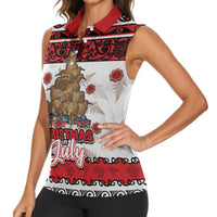 Personalised New Zealand July Christmas Women Sleeveless Polo Shirt Maori Kiwi Xmas Tree - White LT05 - Polynesian Pride