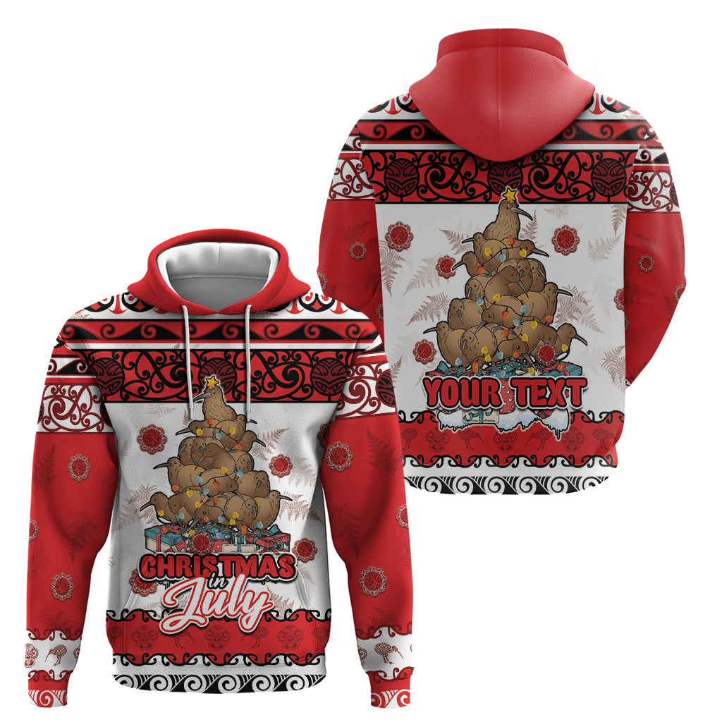 Personalised New Zealand July Christmas Zip Hoodie Maori Kiwi Xmas Tree - White