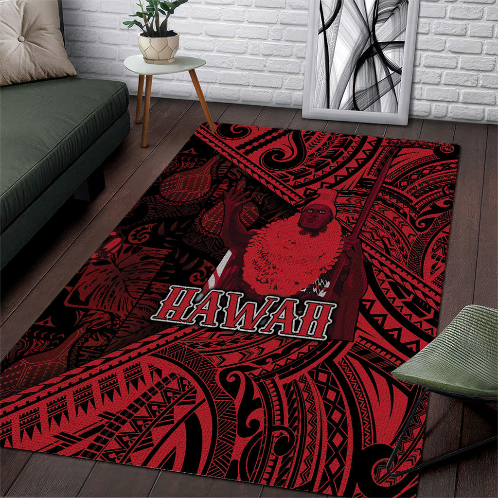 Hawaii King Kamehameha Area Rug With Hawaiian Ipu Motifs Red Version