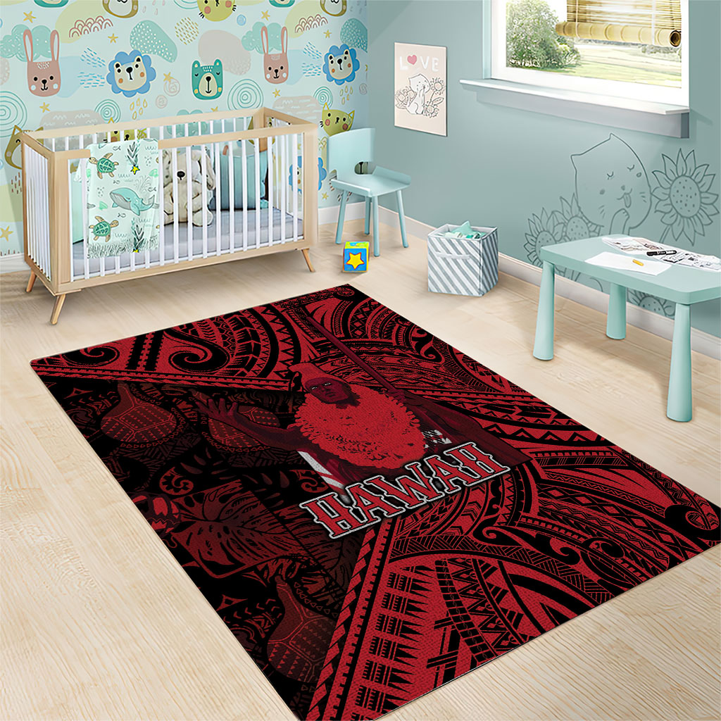 Hawaii King Kamehameha Area Rug With Hawaiian Ipu Motifs Red Version