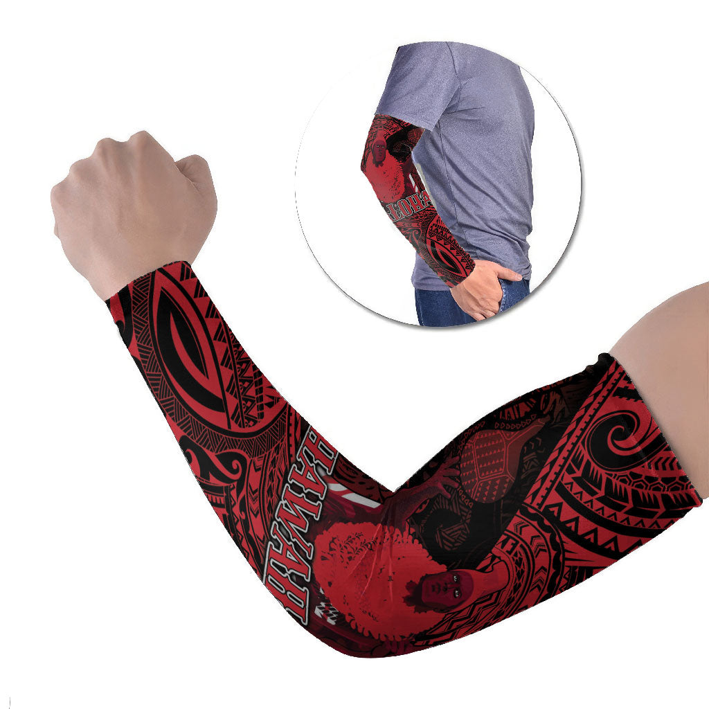 Hawaii King Kamehameha Arm Sleeves With Hawaiian Ipu Motifs Red Version
