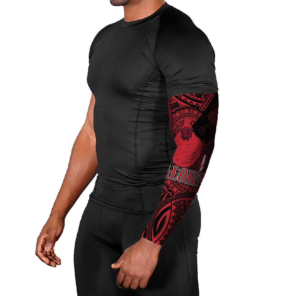 Hawaii King Kamehameha Arm Sleeves With Hawaiian Ipu Motifs Red Version