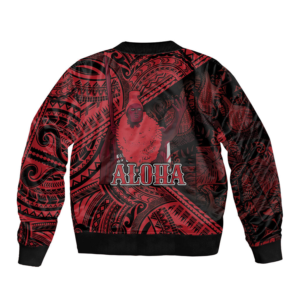 Hawaii King Kamehameha Bomber Jacket With Hawaiian Ipu Motifs Red Version