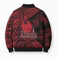 Hawaii King Kamehameha Bomber Puffer Jacket With Hawaiian Ipu Motifs Red Version