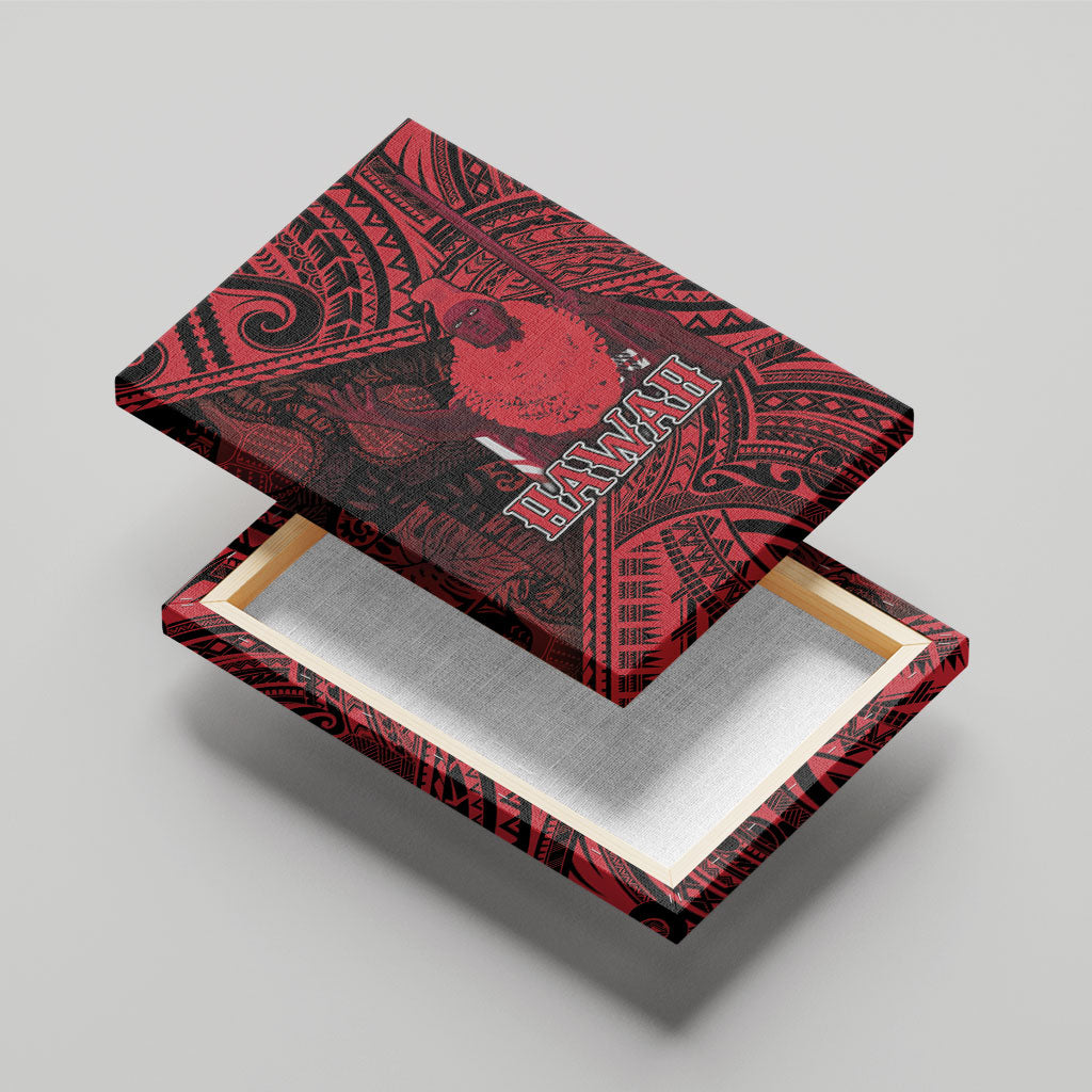 Hawaii King Kamehameha Canvas Wall Art With Hawaiian Ipu Motifs Red Version