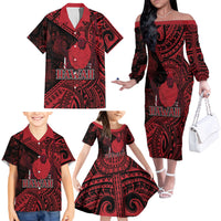 Hawaii King Kamehameha Family Matching Off The Shoulder Long Sleeve Dress and Hawaiian Shirt With Hawaiian Ipu Motifs Red Version LT05 - Polynesian Pride