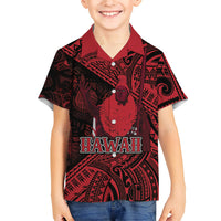 Hawaii King Kamehameha Family Matching Off The Shoulder Long Sleeve Dress and Hawaiian Shirt With Hawaiian Ipu Motifs Red Version LT05 Son's Shirt Red - Polynesian Pride