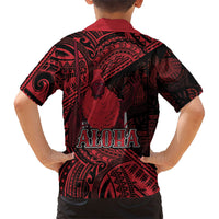 Hawaii King Kamehameha Family Matching Off Shoulder Maxi Dress and Hawaiian Shirt With Hawaiian Ipu Motifs Red Version LT05 - Polynesian Pride