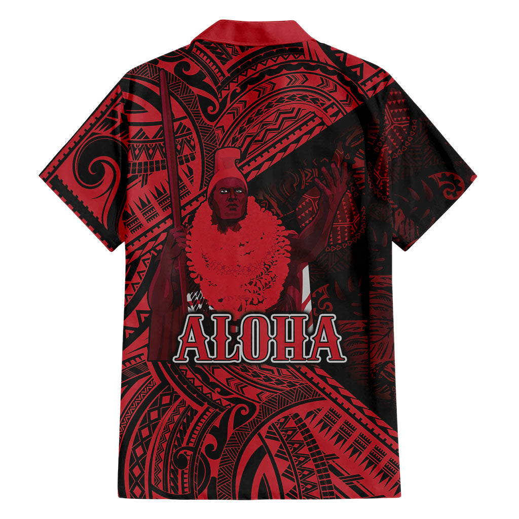 Hawaii King Kamehameha Family Matching Off Shoulder Maxi Dress and Hawaiian Shirt With Hawaiian Ipu Motifs Red Version LT05 - Polynesian Pride