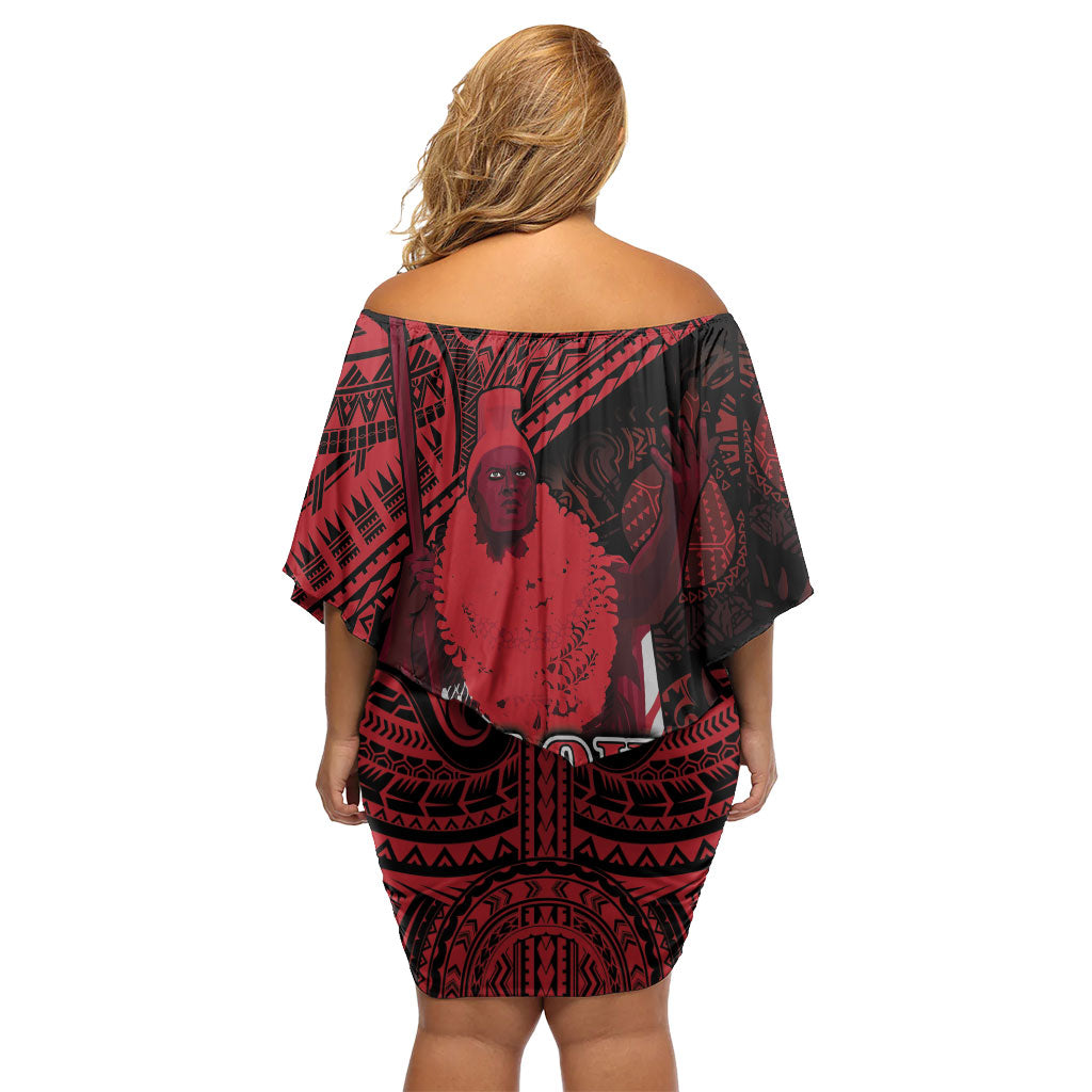 Hawaii King Kamehameha Family Matching Off Shoulder Short Dress and Hawaiian Shirt With Hawaiian Ipu Motifs Red Version LT05 - Polynesian Pride