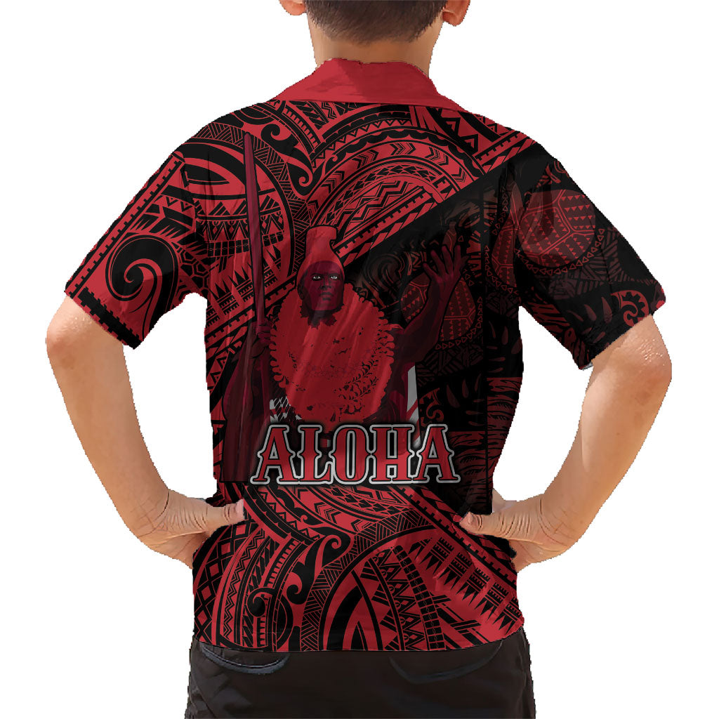 Hawaii King Kamehameha Family Matching Short Sleeve Bodycon Dress and Hawaiian Shirt With Hawaiian Ipu Motifs Red Version LT05 - Polynesian Pride