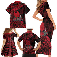 Hawaii King Kamehameha Family Matching Short Sleeve Bodycon Dress and Hawaiian Shirt With Hawaiian Ipu Motifs Red Version LT05 - Polynesian Pride