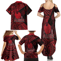 Hawaii King Kamehameha Family Matching Summer Maxi Dress and Hawaiian Shirt With Hawaiian Ipu Motifs Red Version LT05 - Polynesian Pride