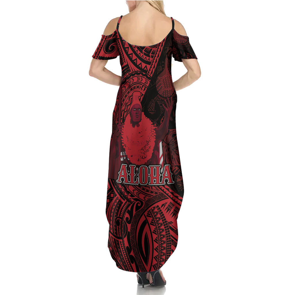 Hawaii King Kamehameha Family Matching Summer Maxi Dress and Hawaiian Shirt With Hawaiian Ipu Motifs Red Version LT05 - Polynesian Pride
