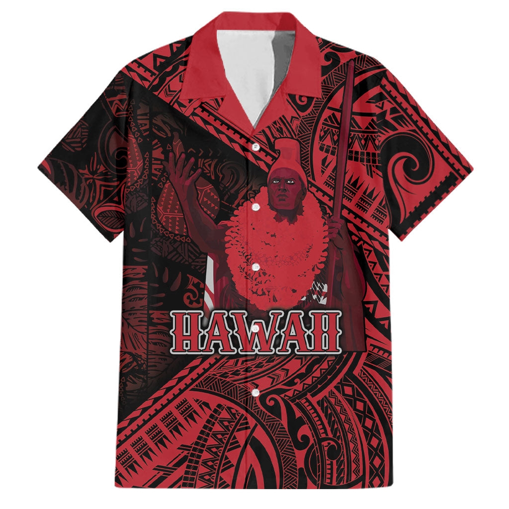 Hawaii King Kamehameha Family Matching Tank Maxi Dress and Hawaiian Shirt With Hawaiian Ipu Motifs Red Version LT05 Dad's Shirt - Short Sleeve Red - Polynesian Pride