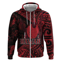 Hawaii King Kamehameha Hoodie With Hawaiian Ipu Motifs Red Version LT05 Zip Hoodie Red - Polynesian Pride