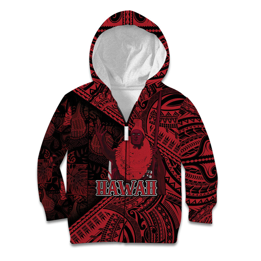 Hawaii King Kamehameha Kid Hoodie With Hawaiian Ipu Motifs Red Version