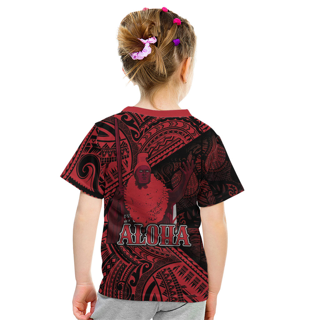 Hawaii King Kamehameha Kid T Shirt With Hawaiian Ipu Motifs Red Version
