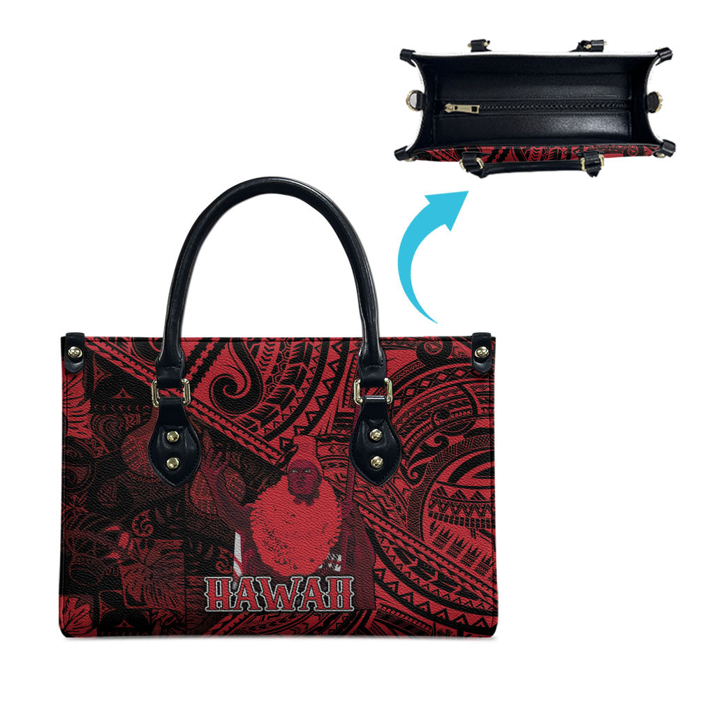 Hawaii King Kamehameha Leather Bag With Hawaiian Ipu Motifs Red Version