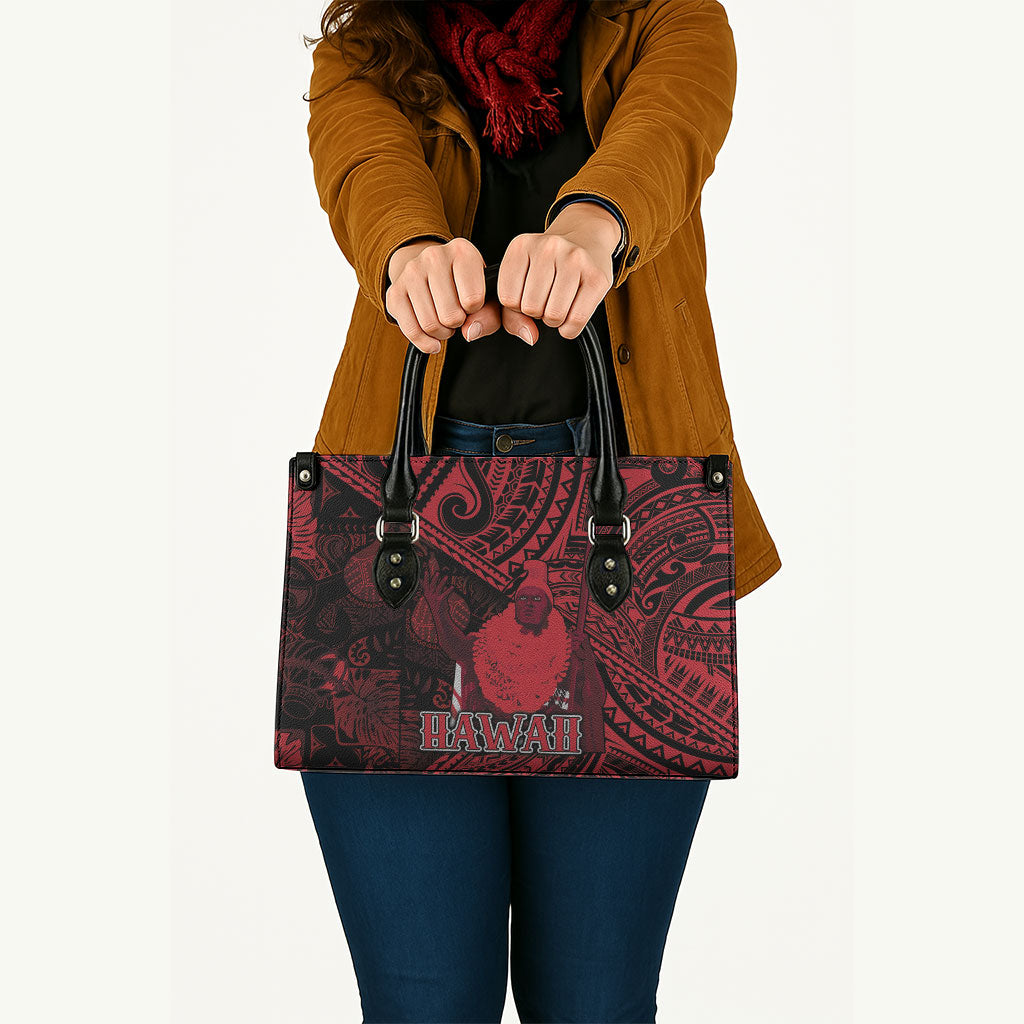 Hawaii King Kamehameha Leather Bag With Hawaiian Ipu Motifs Red Version