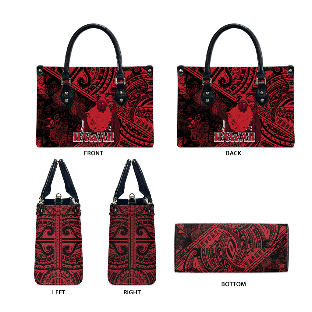 Hawaii King Kamehameha Leather Bag With Hawaiian Ipu Motifs Red Version