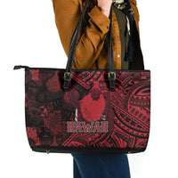 Hawaii King Kamehameha Leather Tote Bag With Hawaiian Ipu Motifs Red Version