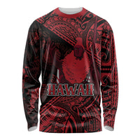 Hawaii King Kamehameha Long Sleeve Shirt With Hawaiian Ipu Motifs Red Version
