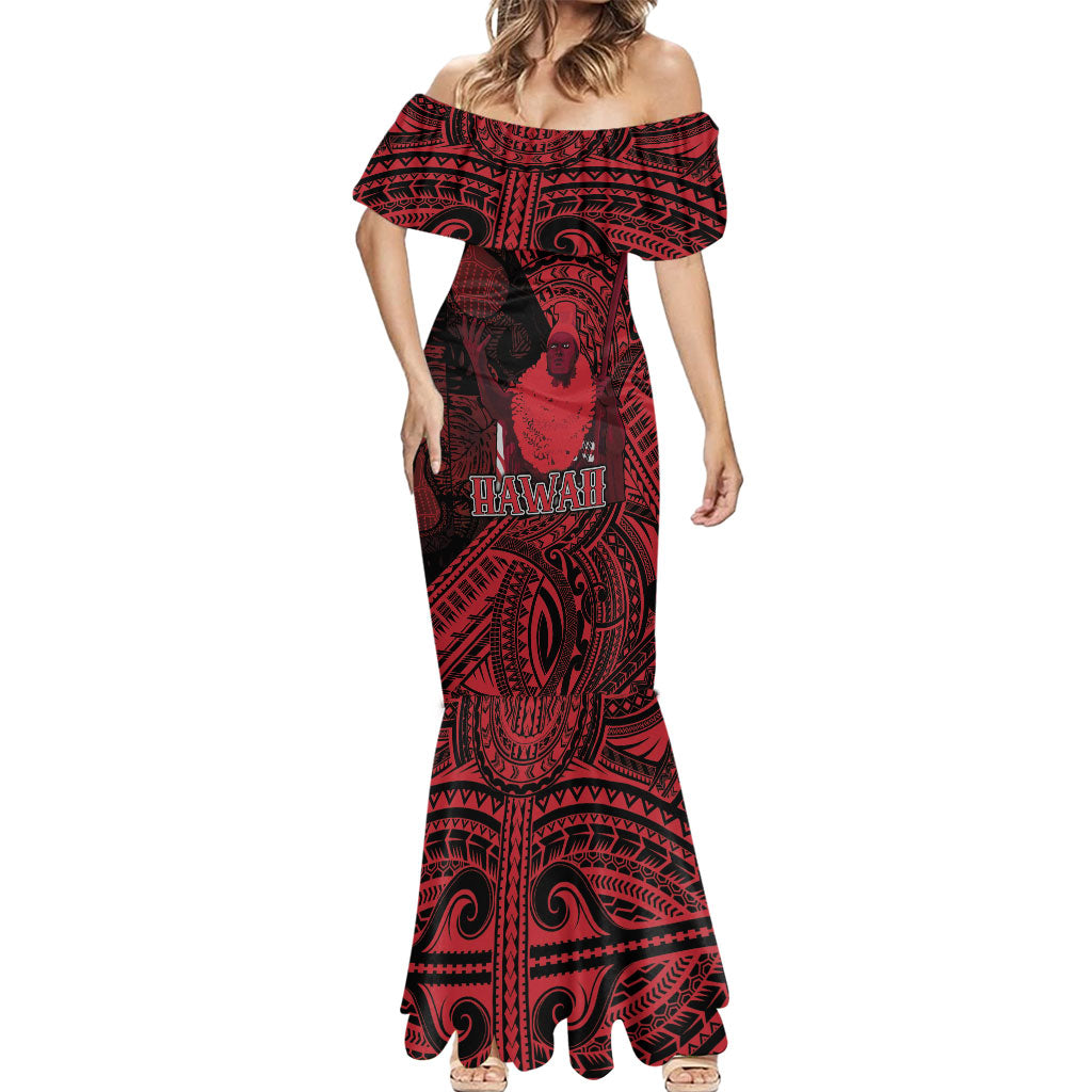 Hawaii King Kamehameha Mermaid Dress With Hawaiian Ipu Motifs Red Version