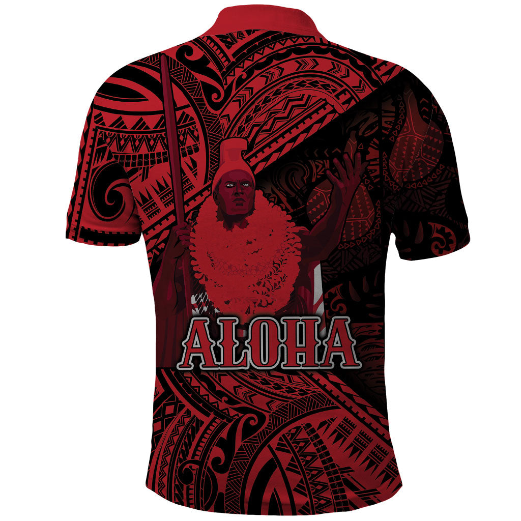 Hawaii King Kamehameha Polo Shirt With Hawaiian Ipu Motifs Red Version