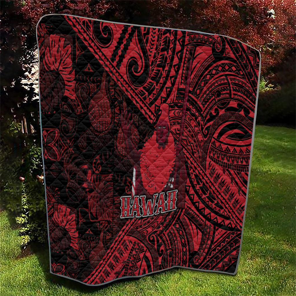Hawaii King Kamehameha Quilt With Hawaiian Ipu Motifs Red Version