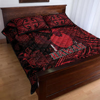 Hawaii King Kamehameha Quilt Bed Set With Hawaiian Ipu Motifs Red Version